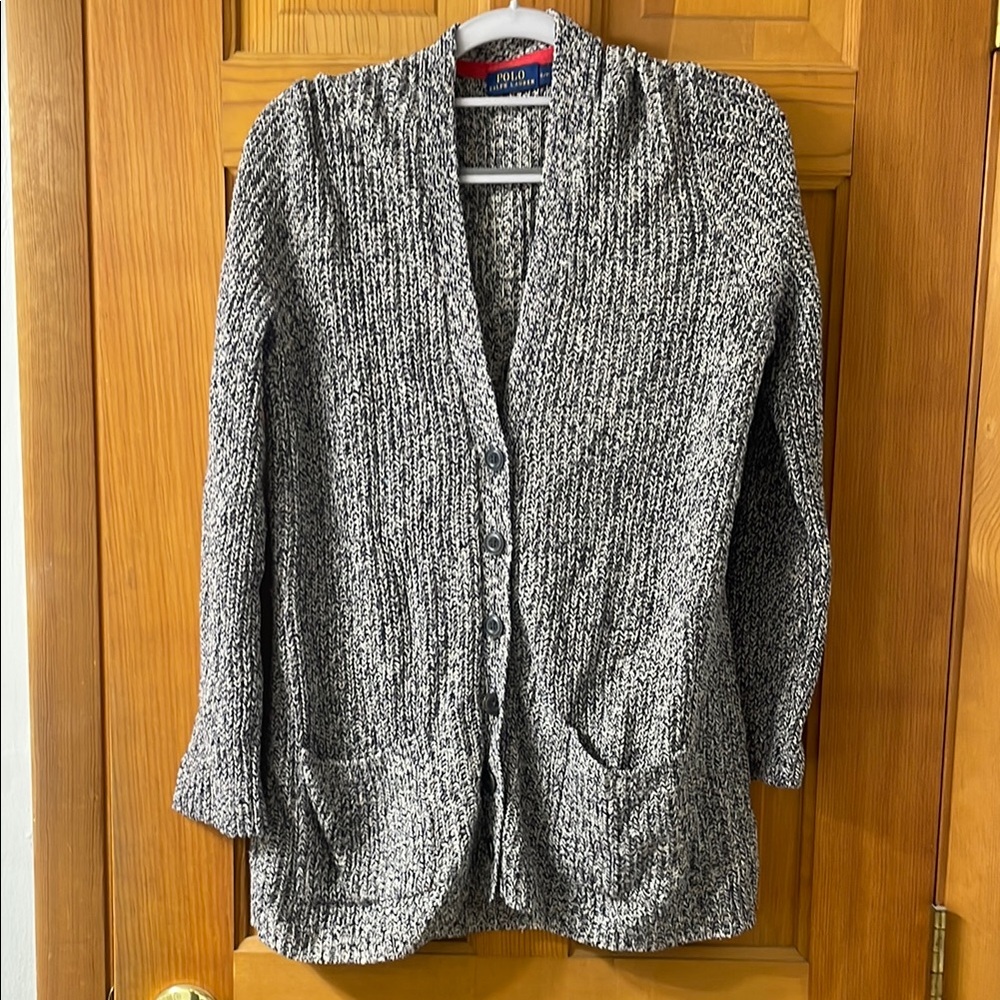 Polo Ralph Lauren Women’s Small Cable Knit Linen-Blend Cardigan Sweater in Navy